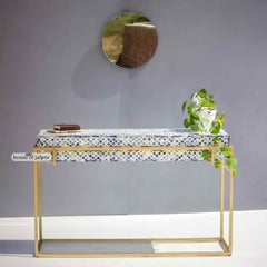 Blue Bone Inlay Console Table - Geometric Pattern by House of Jaipur