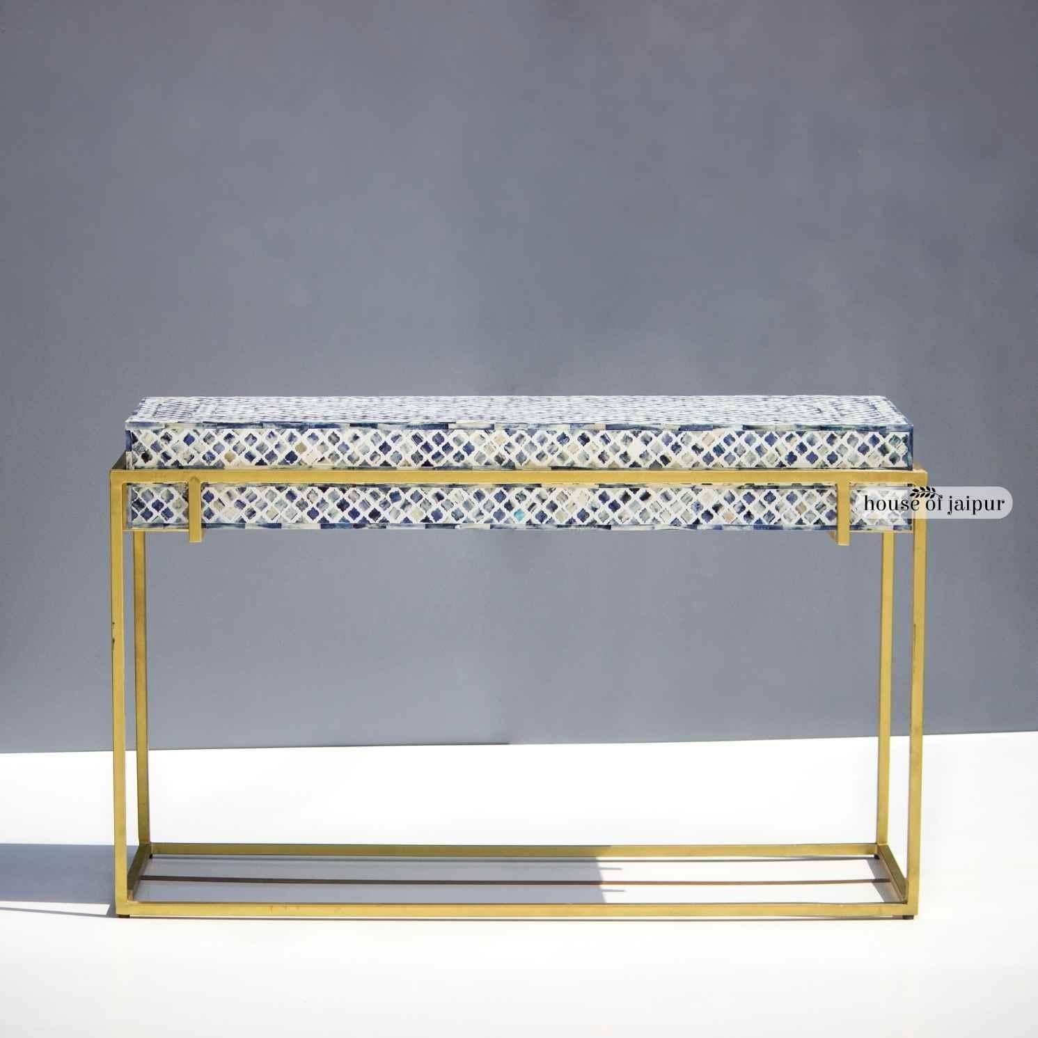 Blue Bone Inlay Console Table - Geometric Pattern by House of Jaipur In New Condition For Sale In New York, NY