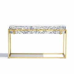 Blue Bone Inlay Console Table - Geometric Pattern by House of Jaipur