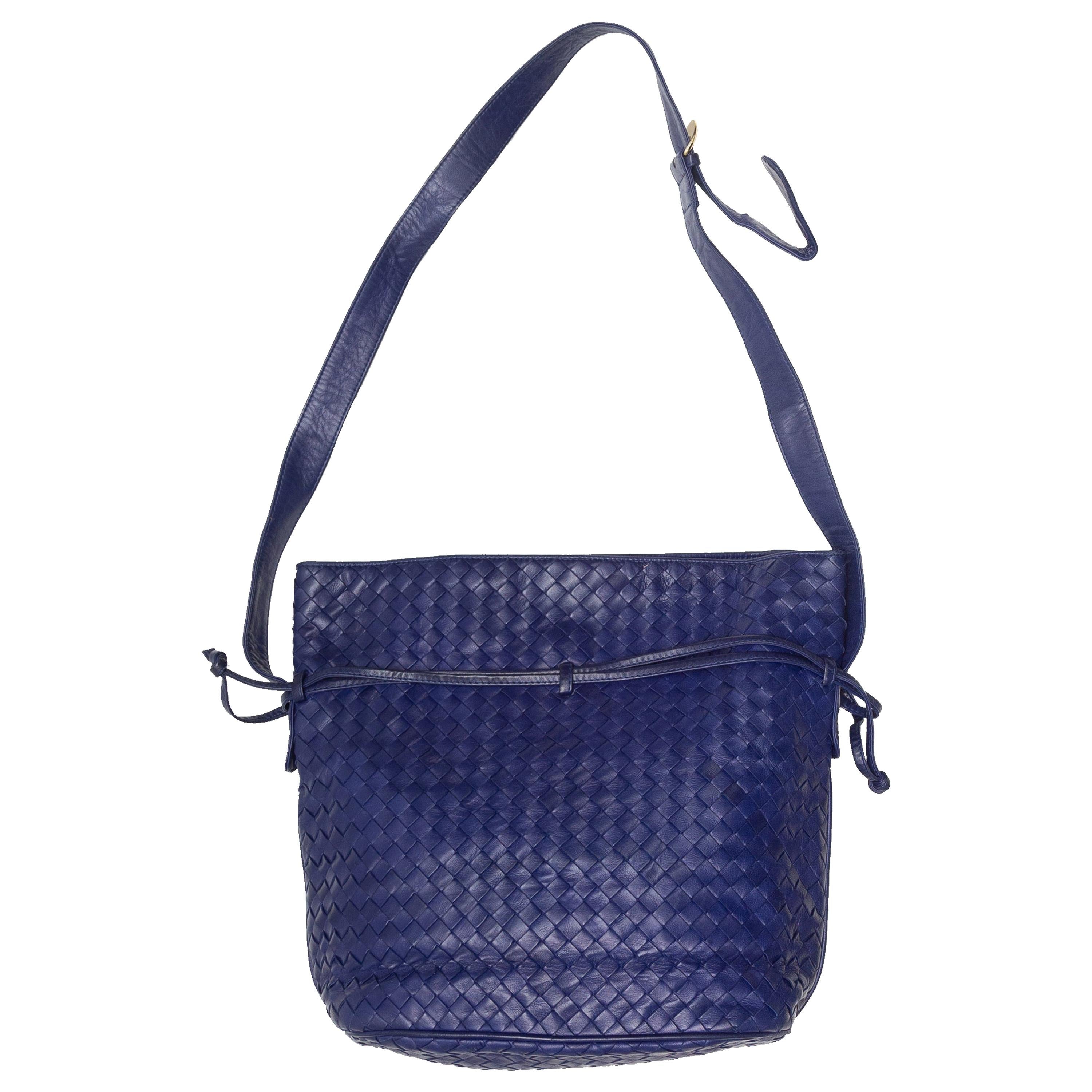 Blue Bottega Veneta Intrecciato Shoulder Bag