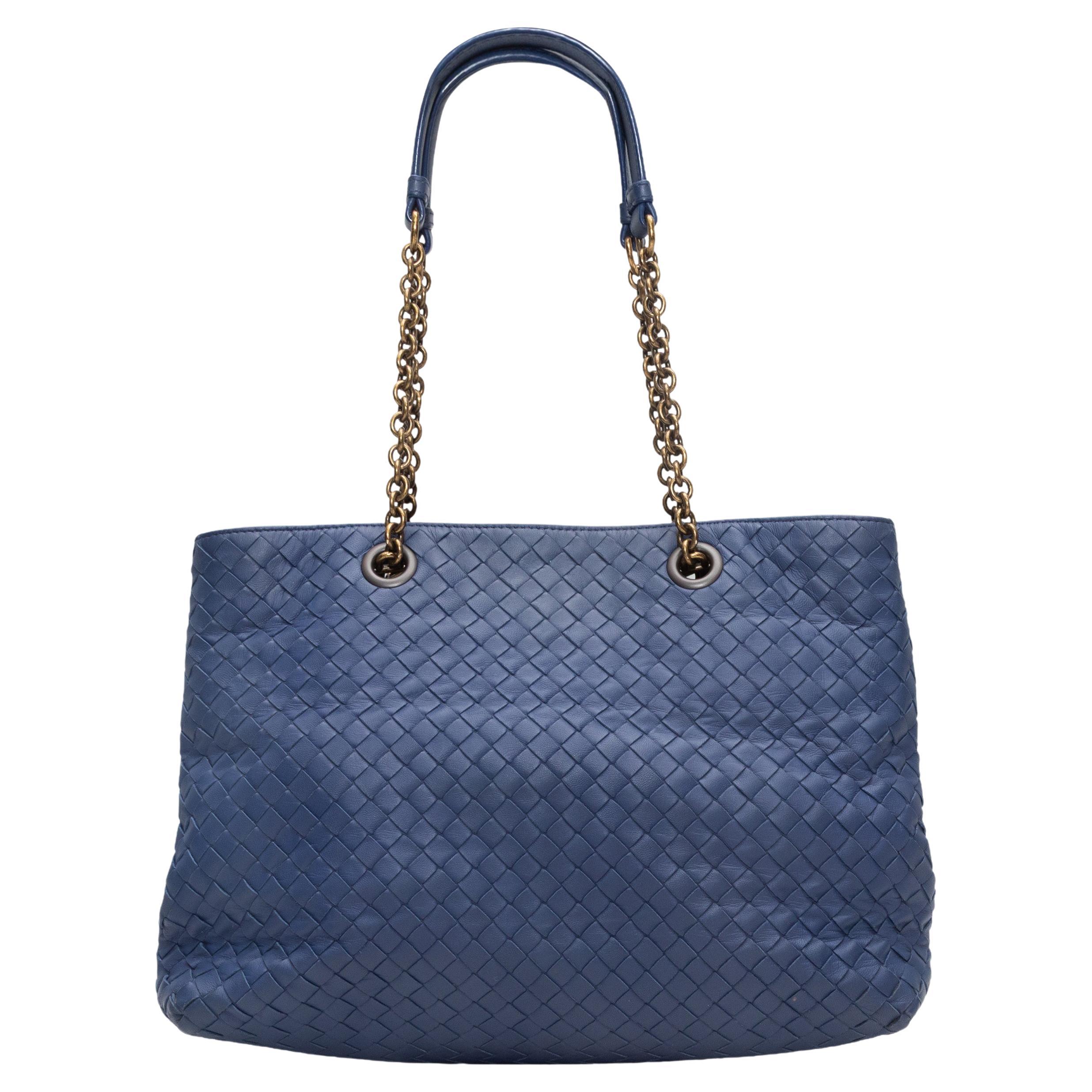 Sac à main bleu Bottega Veneta Intrecciato