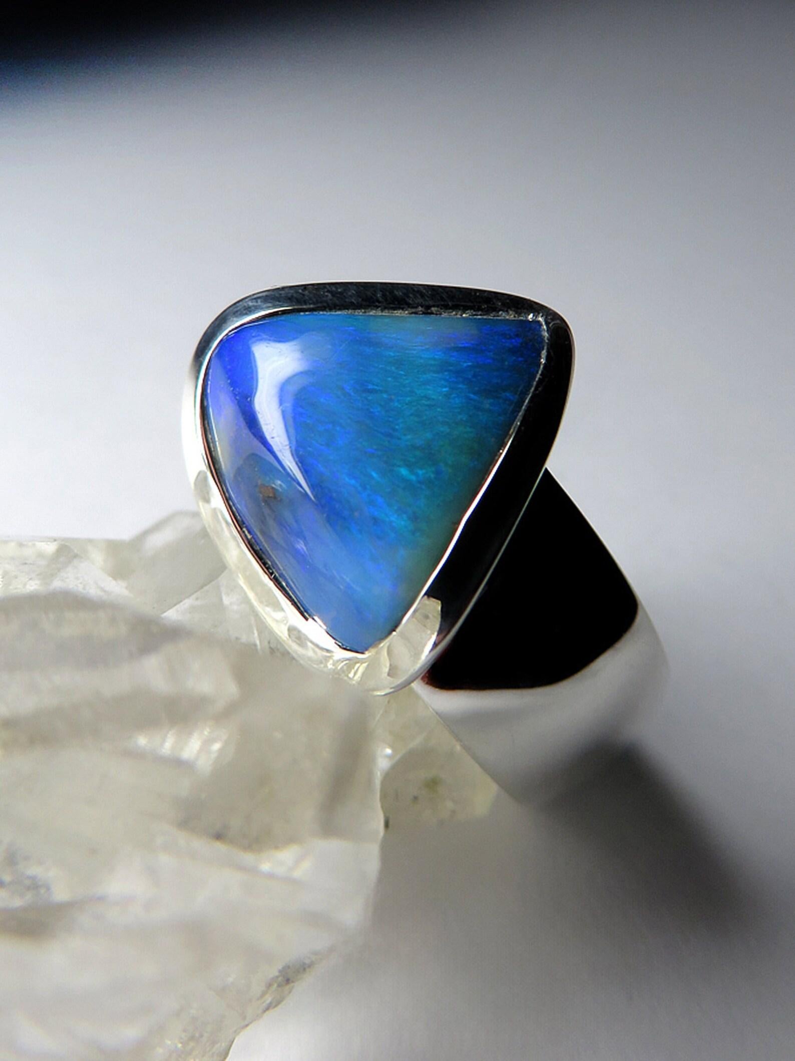 For Sale:  Blue Boulder Opal ring Avatar Unisex natural opal ring Genuine opal jewelry 2