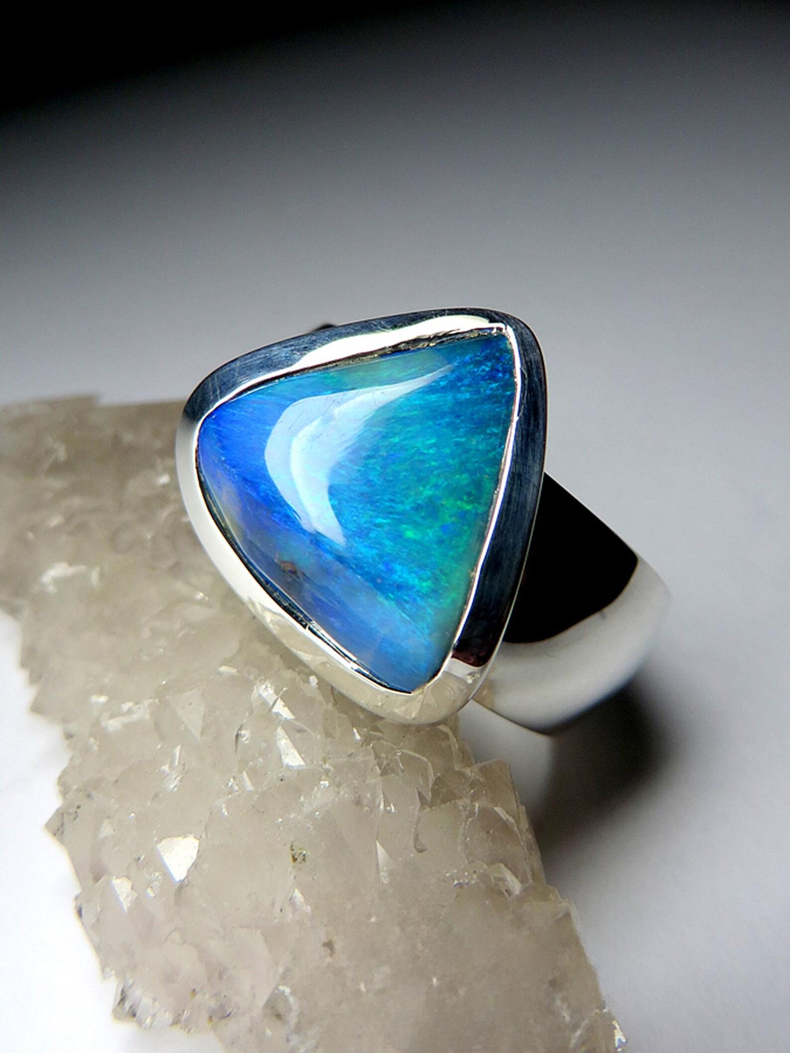 For Sale:  Blue Boulder Opal ring Avatar Unisex natural opal ring Genuine opal jewelry 3