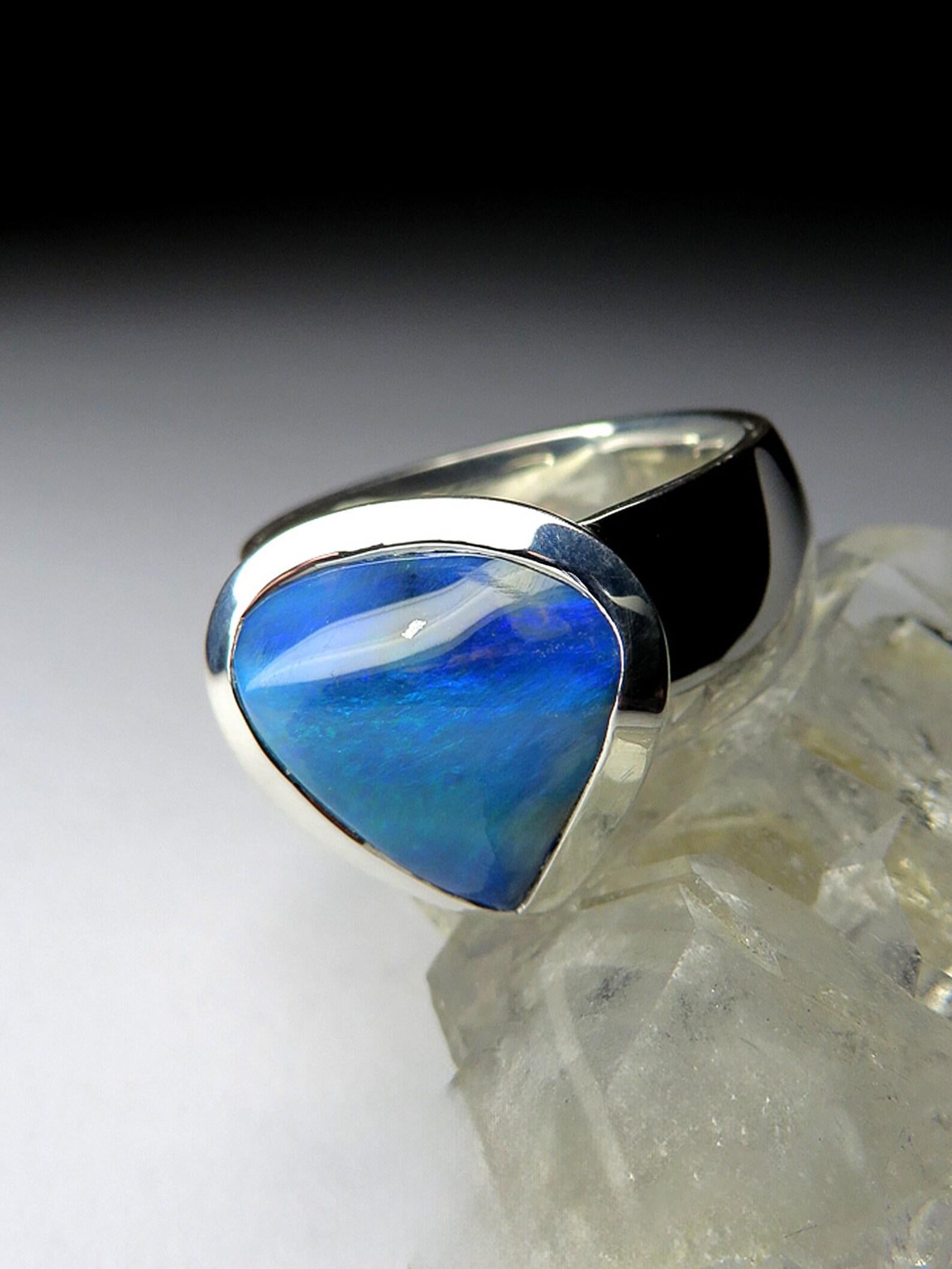 For Sale:  Blue Boulder Opal ring Avatar Unisex natural opal ring Genuine opal jewelry 5