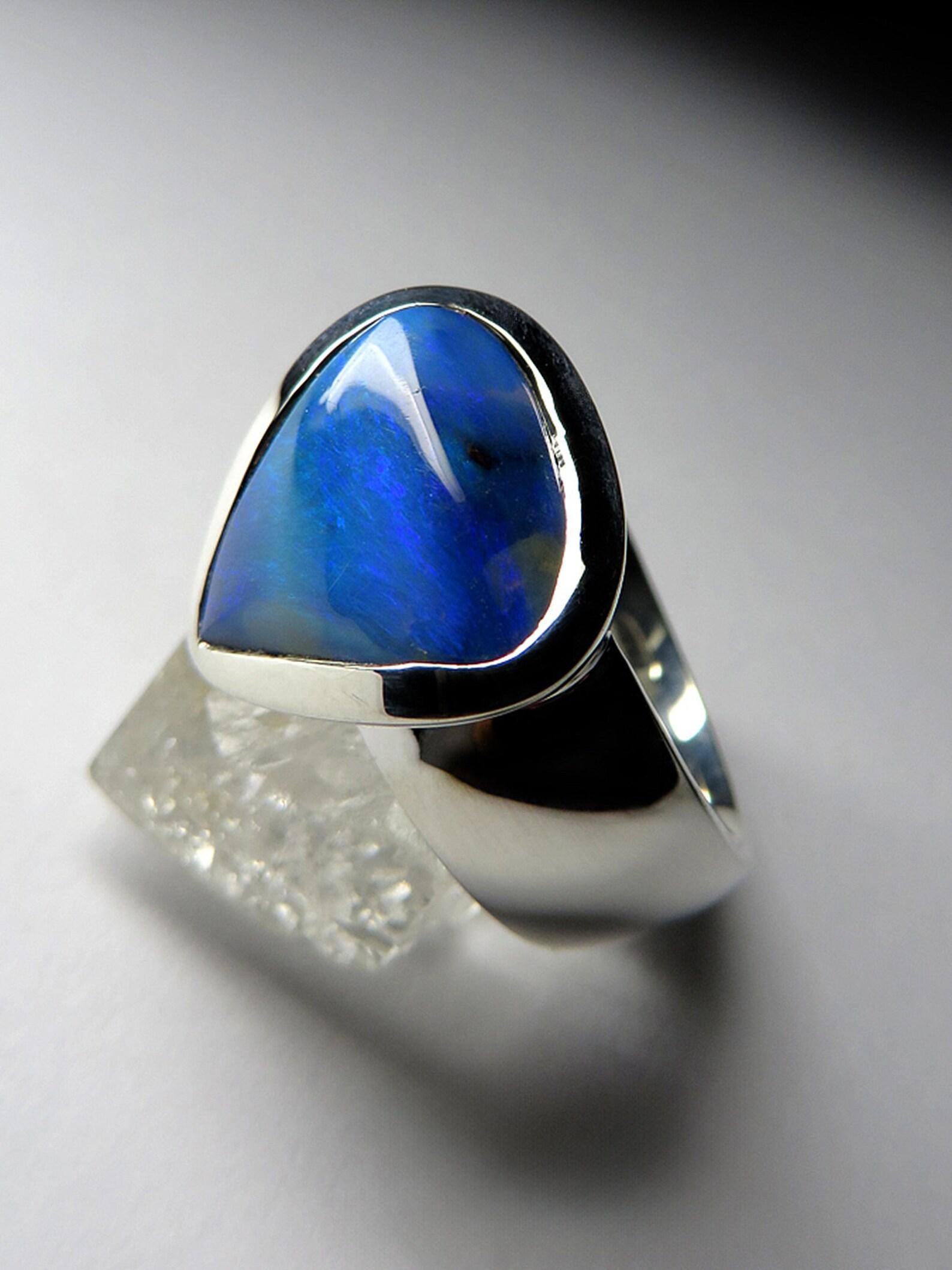 For Sale:  Blue Boulder Opal ring Avatar Unisex natural opal ring Genuine opal jewelry 6