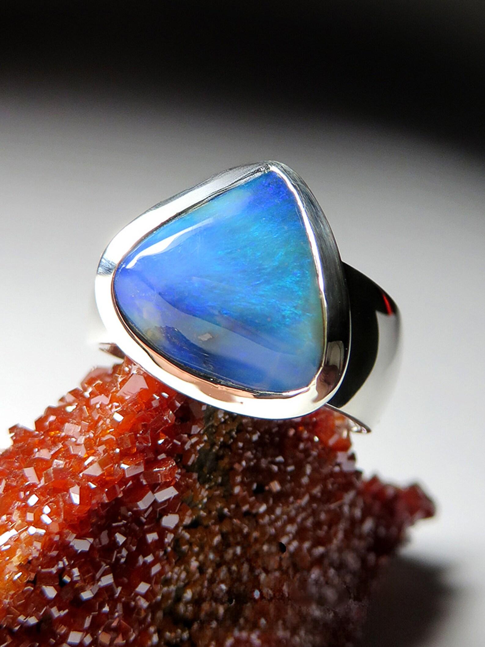 For Sale:  Blue Boulder Opal ring Avatar Unisex natural opal ring Genuine opal jewelry 8