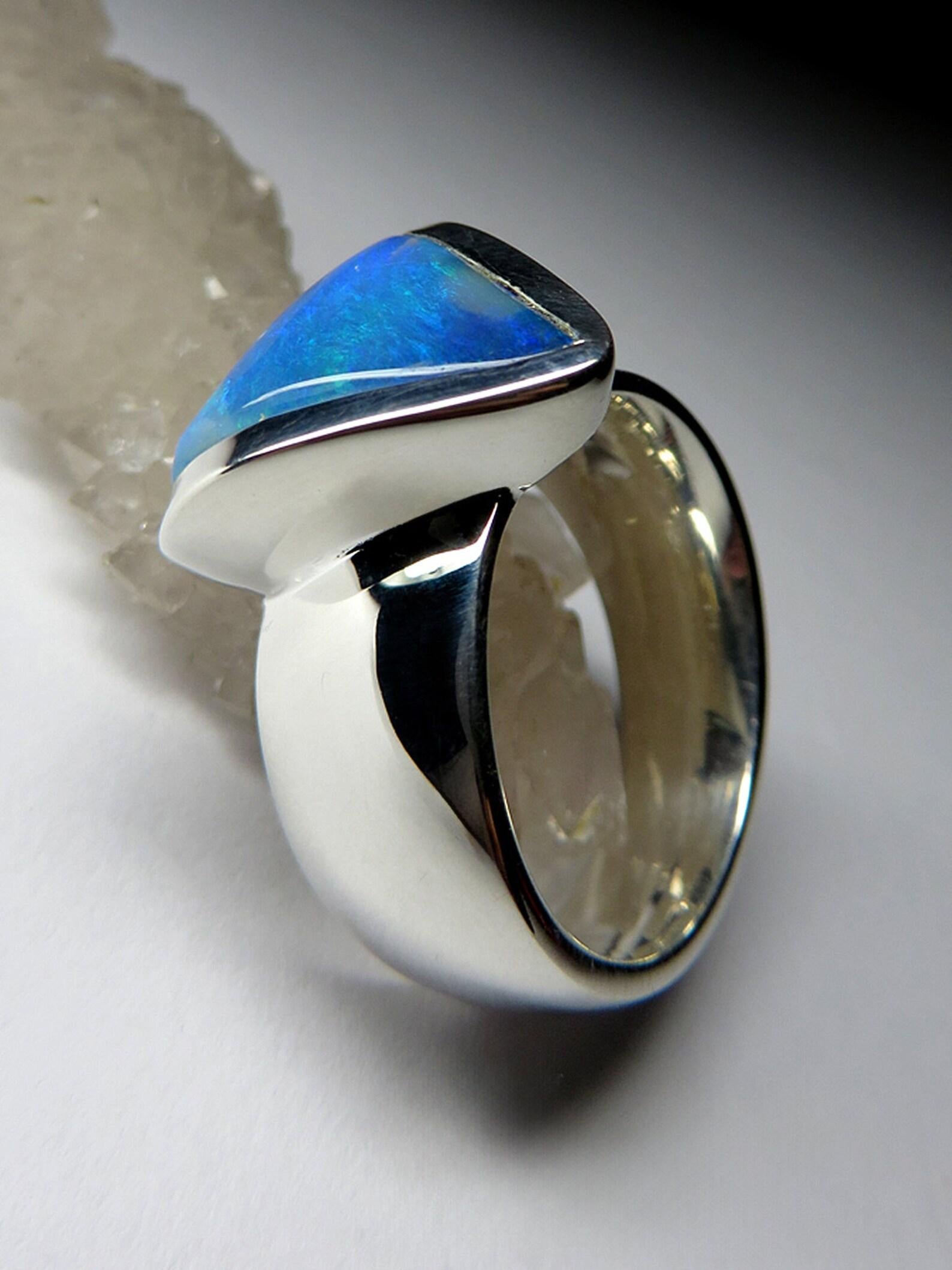 For Sale:  Blue Boulder Opal ring Avatar Unisex natural opal ring Genuine opal jewelry 9