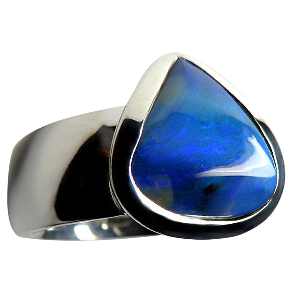 For Sale:  Blue Boulder Opal ring Avatar Unisex natural opal ring Genuine opal jewelry