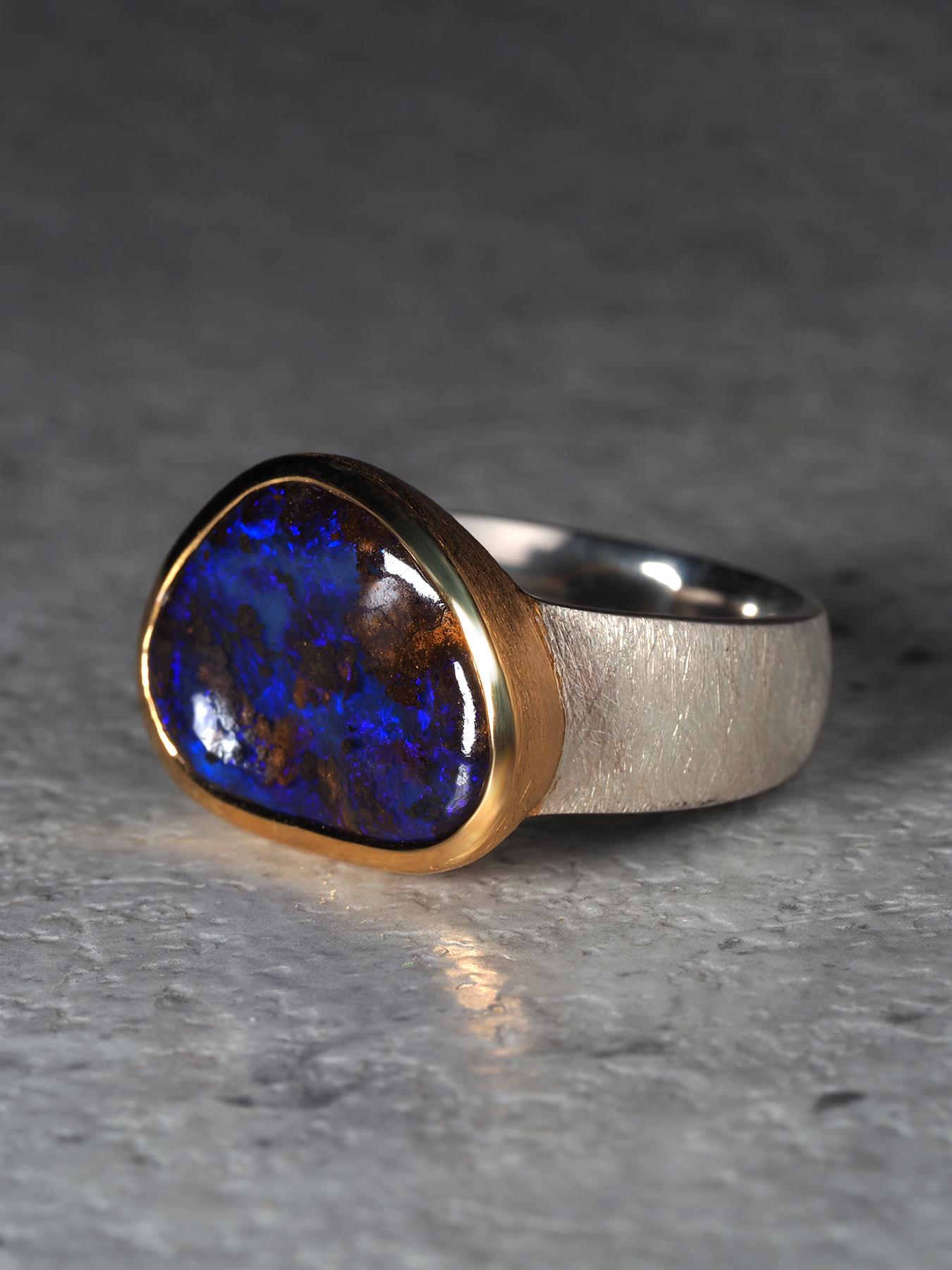 Blau Boulder Opal Silber Ring groß 8,75 Größe Geschenk Opal Jahrestag Hochzeit im Angebot 5