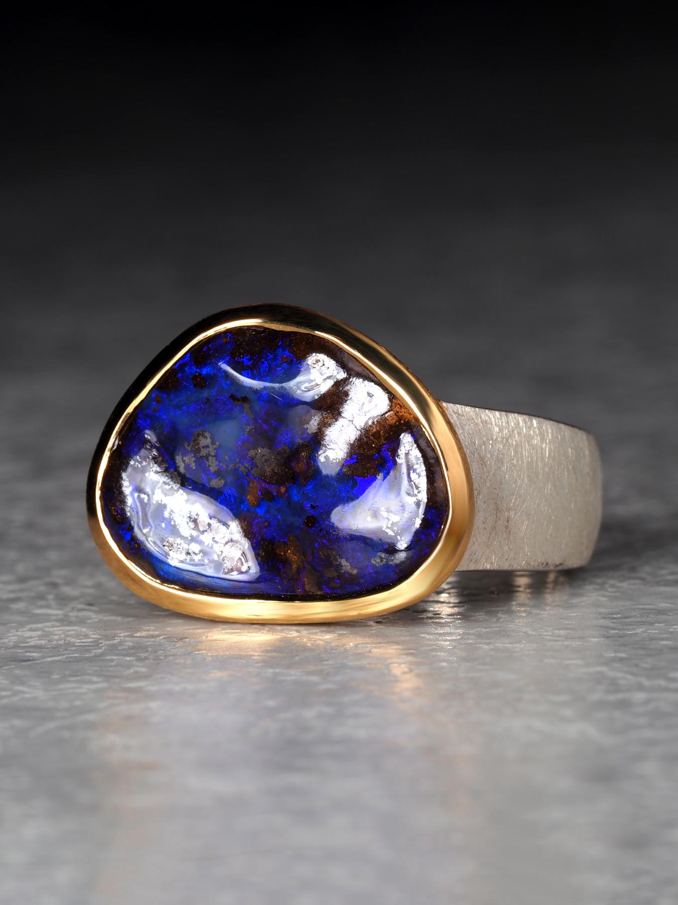 Blau Boulder Opal Silber Ring groß 8,75 Größe Geschenk Opal Jahrestag Hochzeit im Zustand „Neu“ im Angebot in Berlin, DE