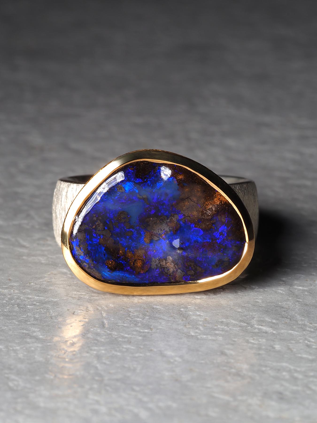 Blau Boulder Opal Silber Ring groß 8,75 Größe Geschenk Opal Jahrestag Hochzeit im Angebot 1