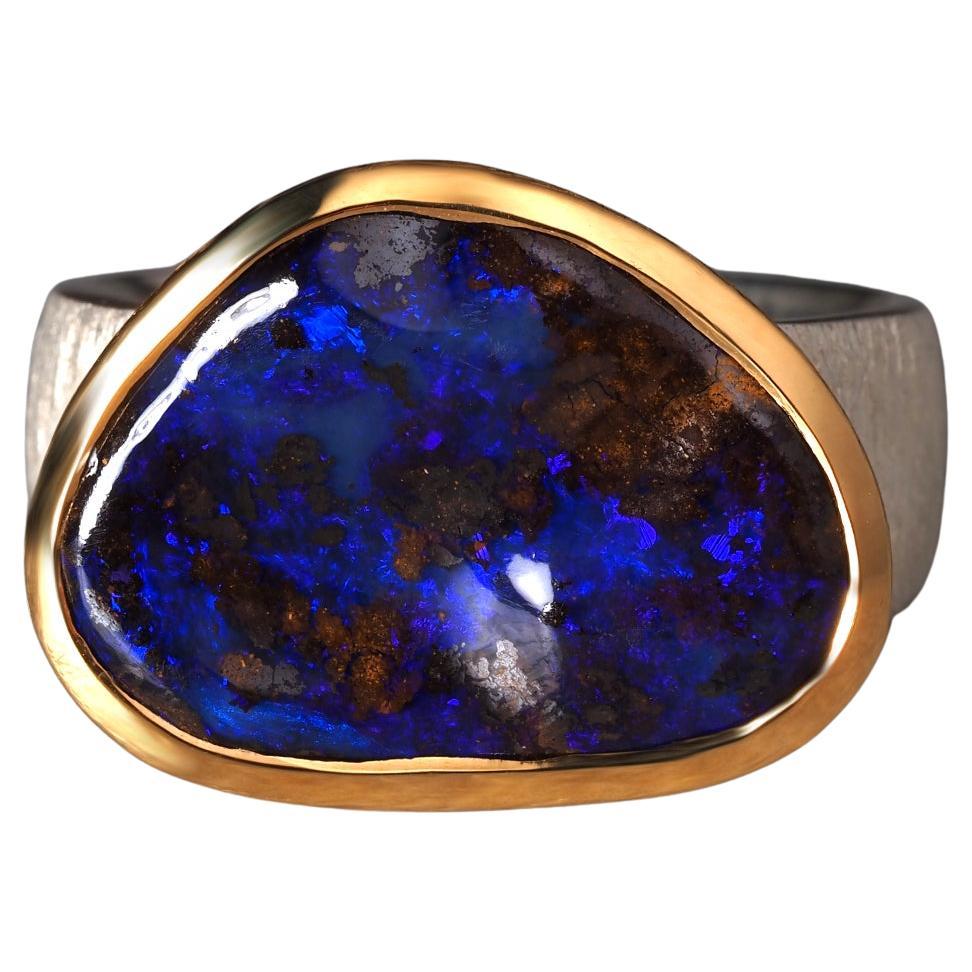 Blau Boulder Opal Silber Ring groß 8,75 Größe Geschenk Opal Jahrestag Hochzeit