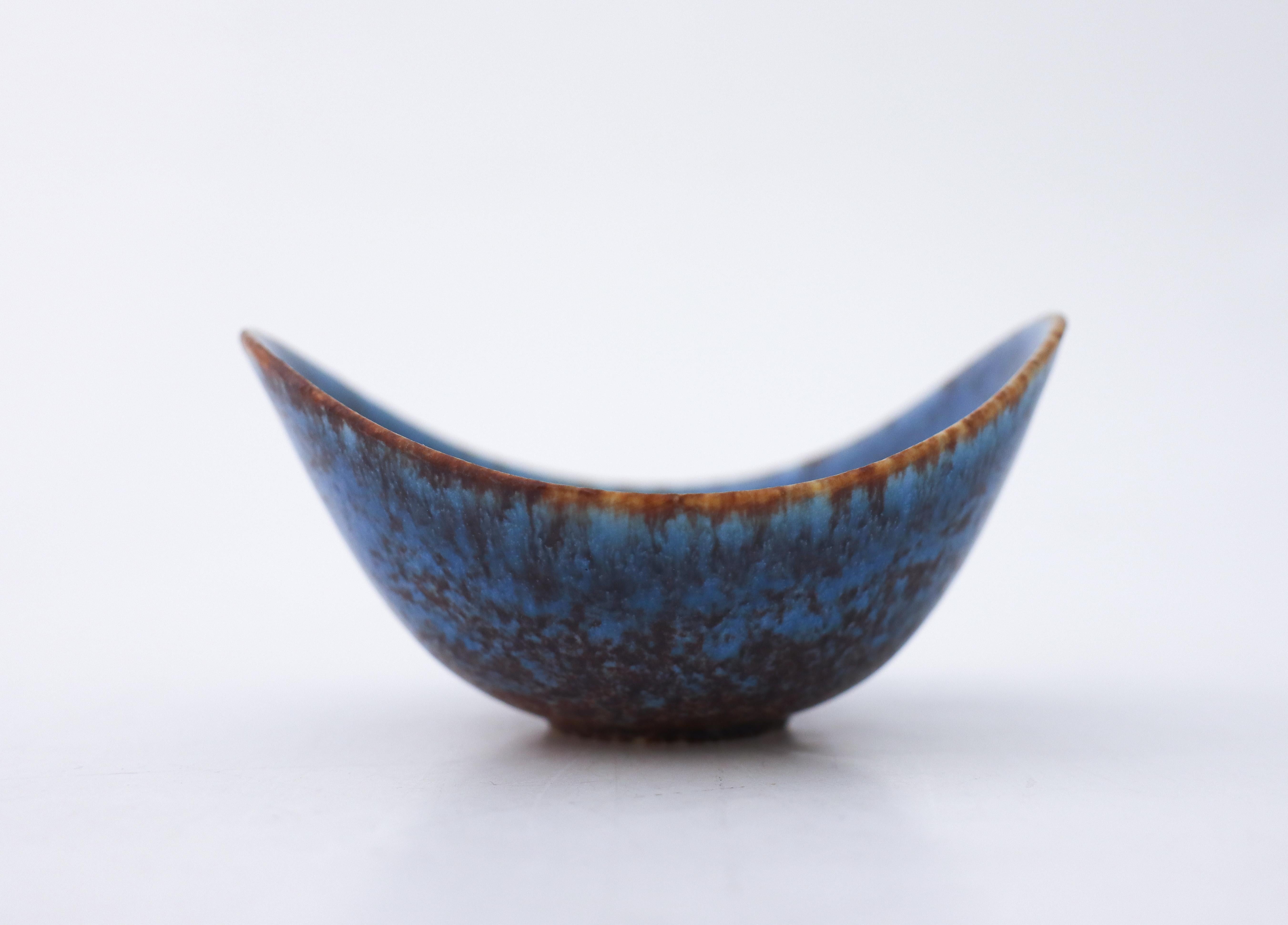 A blue bowl designed by Gunnar Nylund at Rörstrand, the bowl is 5 cm (2