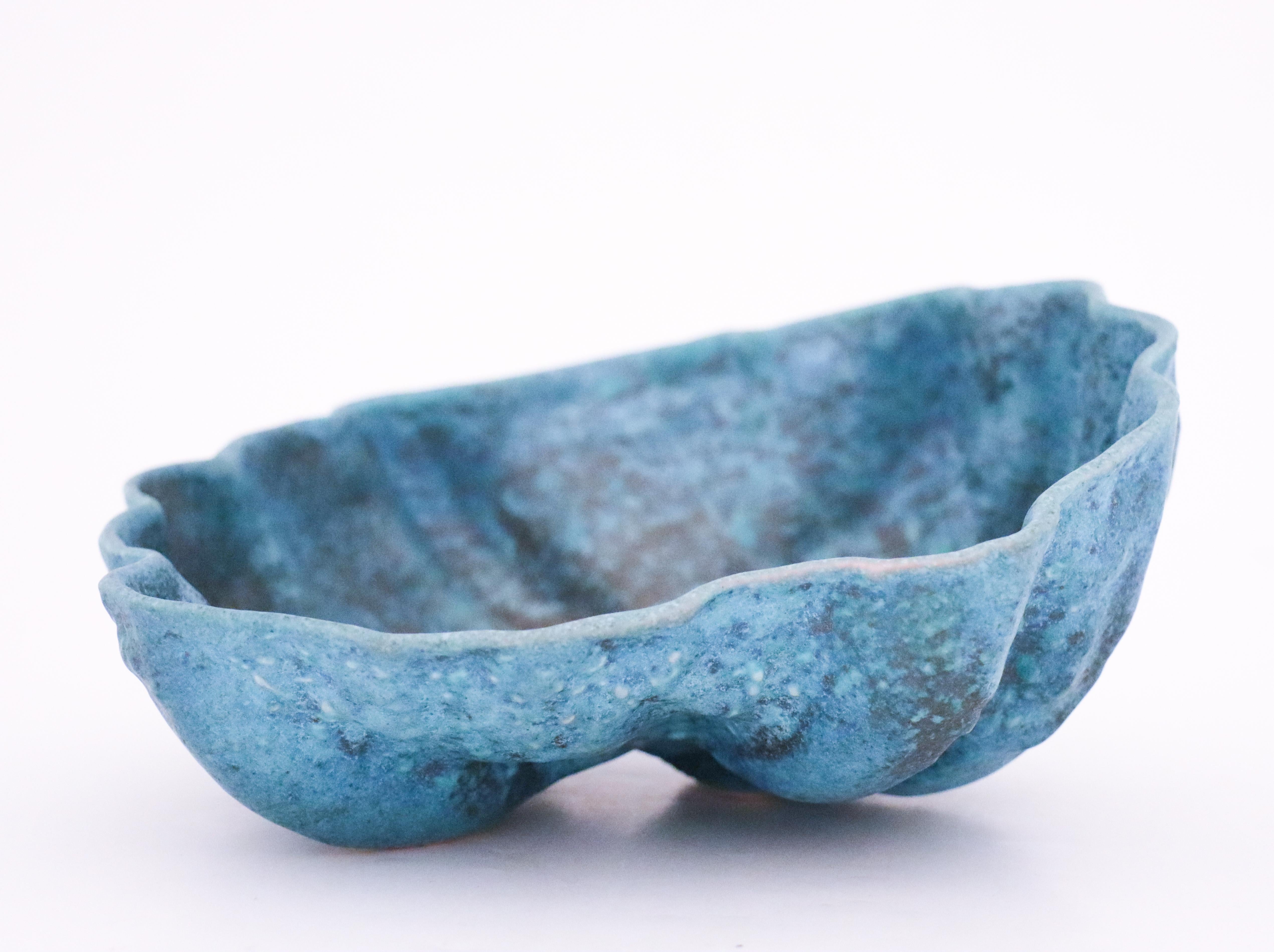 Ceramic Blue Bowl, Lovely Organic Shape Designed by Birgitta Watz at Rörstrand 1988