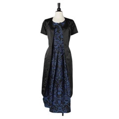 Blue brocade and black satin "Trompe l'oeil" dress Comme des Garçons