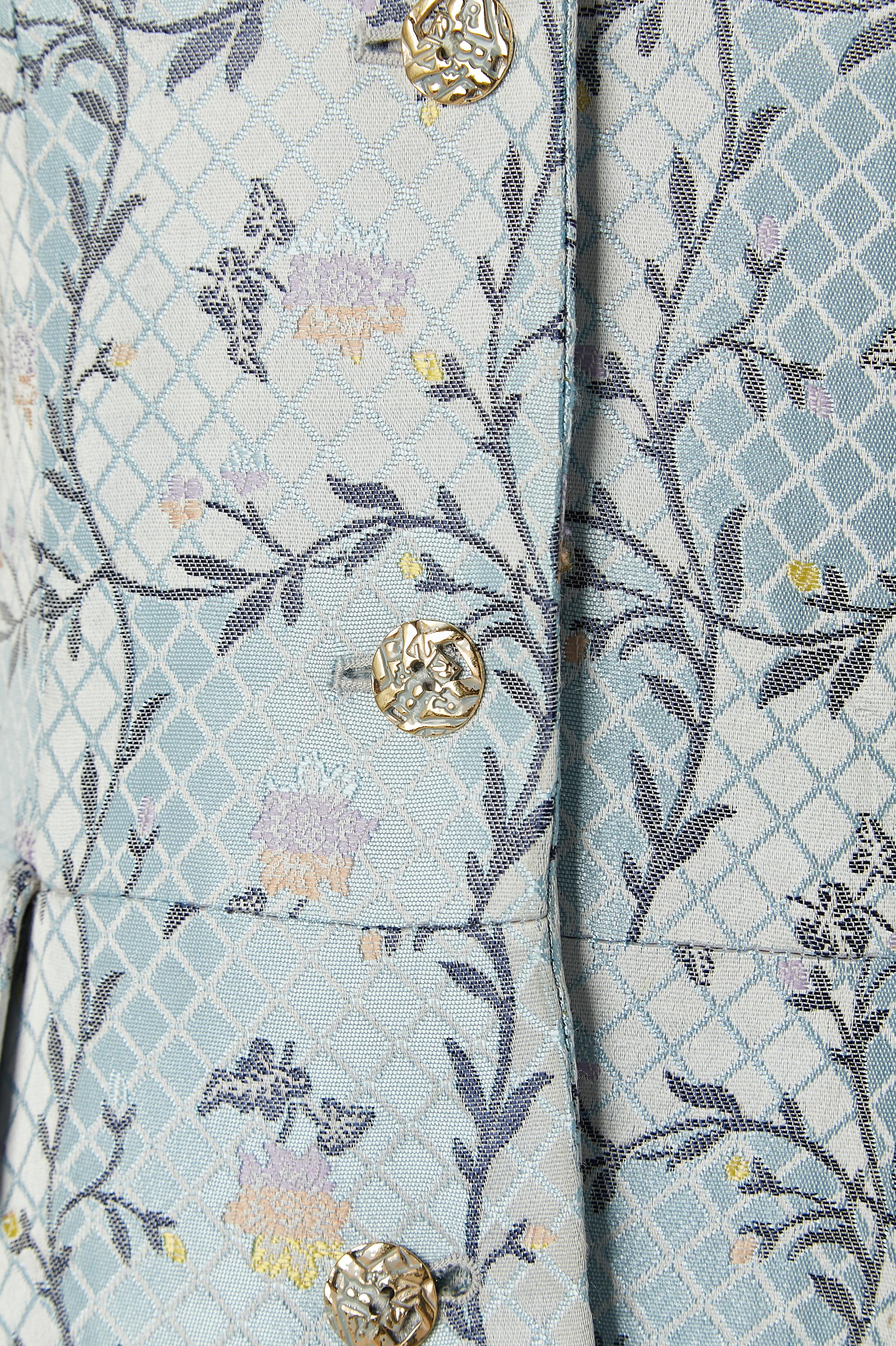 Gray Blue brocade single-breasted coat Christian Lacroix BAZAR For Sale