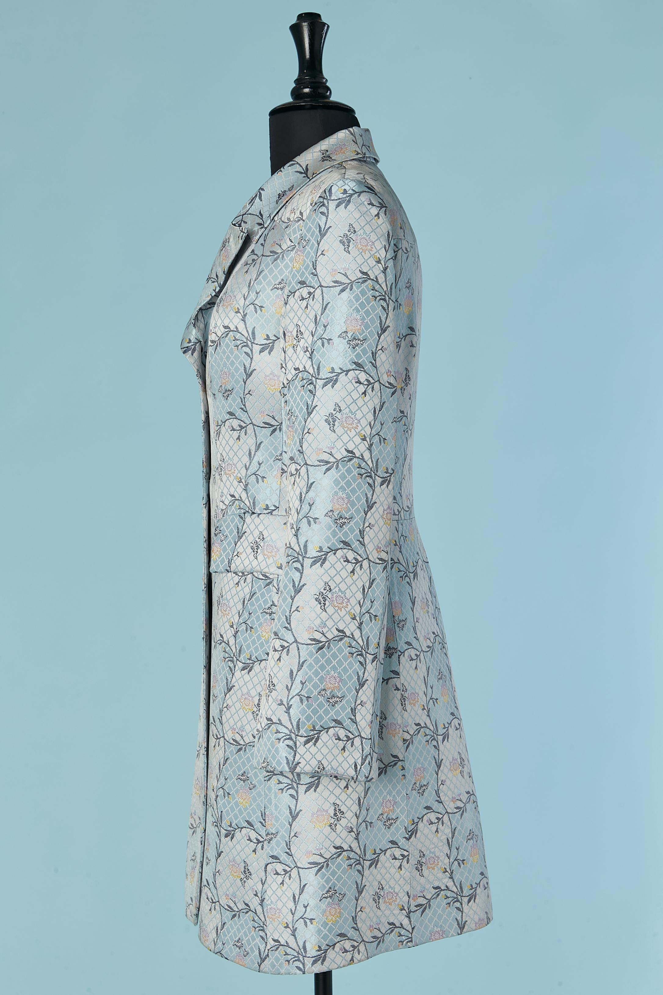 Women's Blue brocade single-breasted coat Christian Lacroix BAZAR For Sale