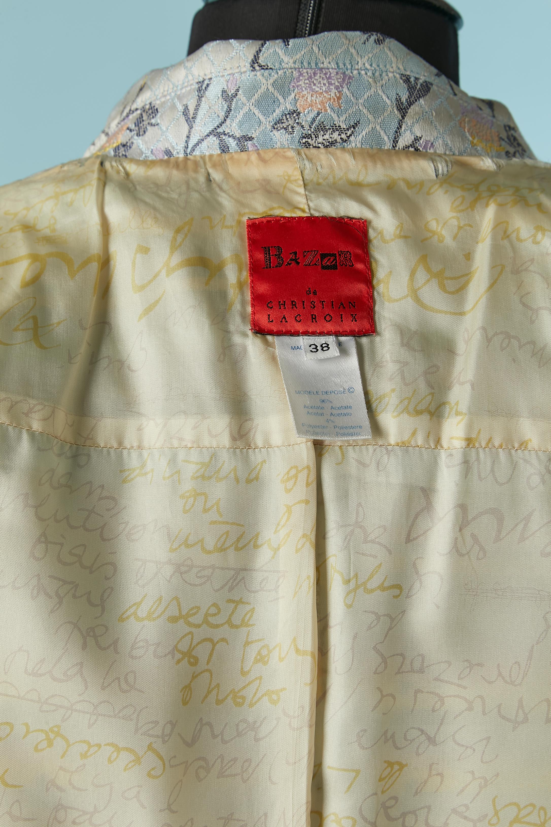 Blue brocade single-breasted coat Christian Lacroix BAZAR For Sale 2