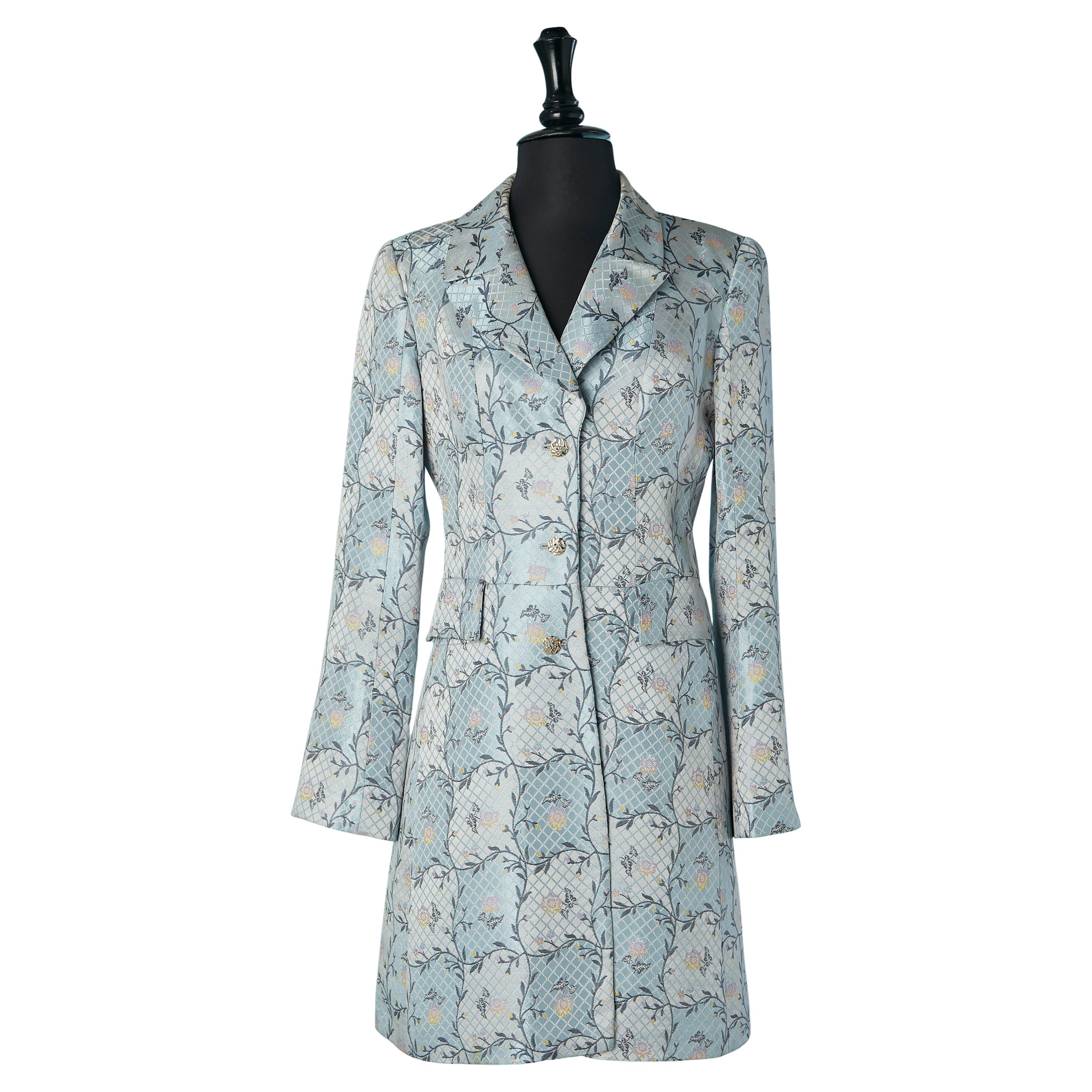 Blue brocade single-breasted coat Christian Lacroix BAZAR For Sale