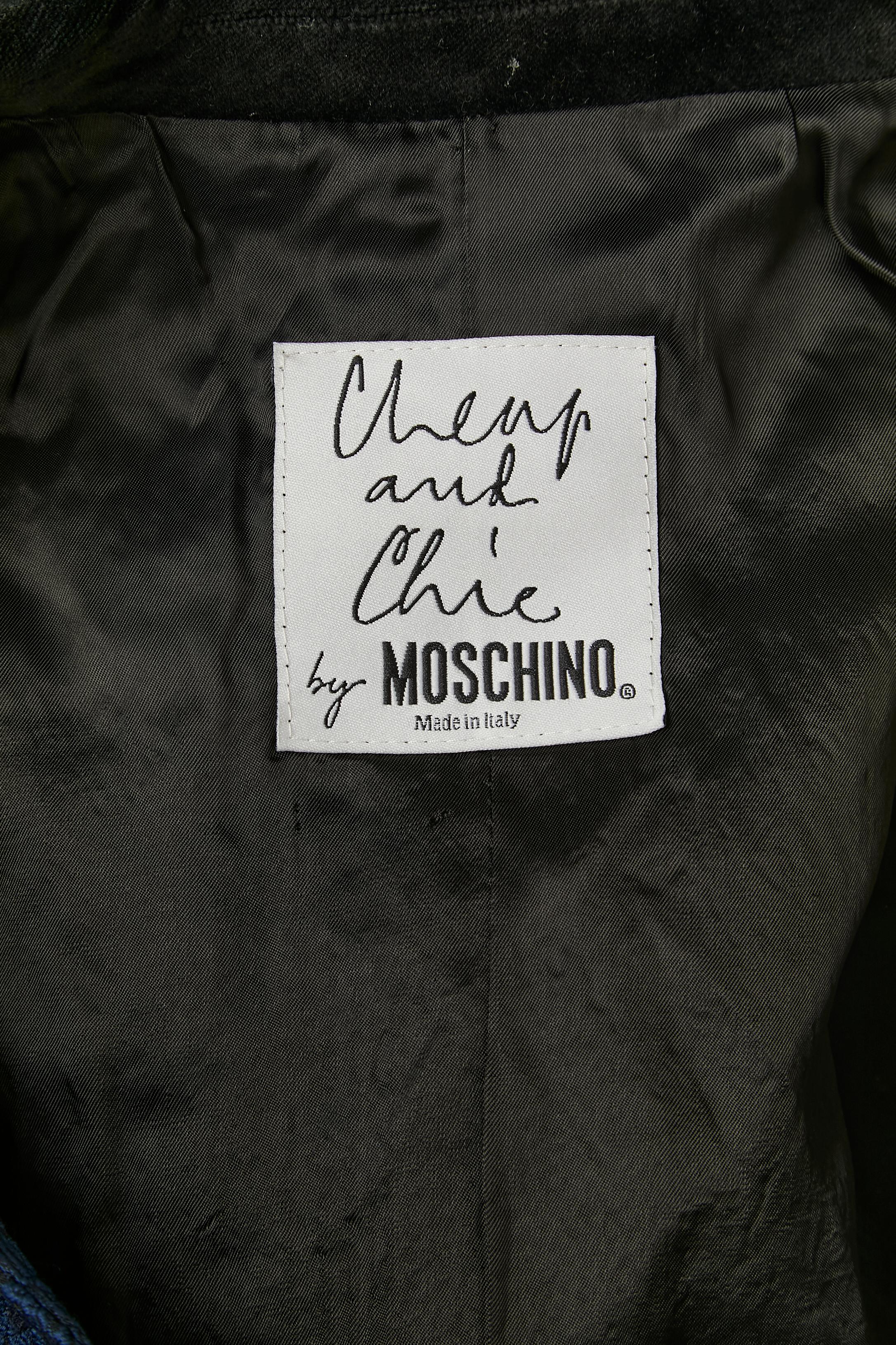 Tailleur jupe en brocart bleu avec détails en velours noir Cheap & Chic by Moschino Cheap and Chic en vente 2