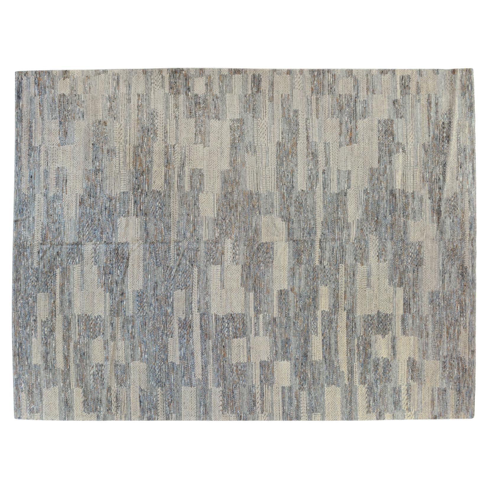 Blue, Brown and Beige Contemporary Patchwork Area Rug