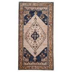 Blue, Brown and Beige Handmade Wool Turkish Old Anatolian Konya Distressed Rug Blue, Brown and Beige Handmade Wool Turkish Old Anatolian Konya Distressed Rug