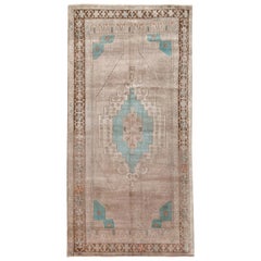 Blue, Brown and Beige Handmade Wool Turkish Old Anatolian Konya Rug Blue, Brown and Beige Handmade Wool Turkish Old Anatolian Konya Rug