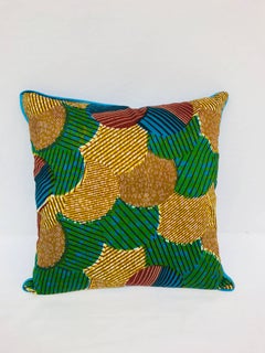 Blue/Brown and Blue-Backed African Wax Print Pillow