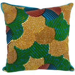 Blue/Brown and Blue-Backed African Wax Print Pillow