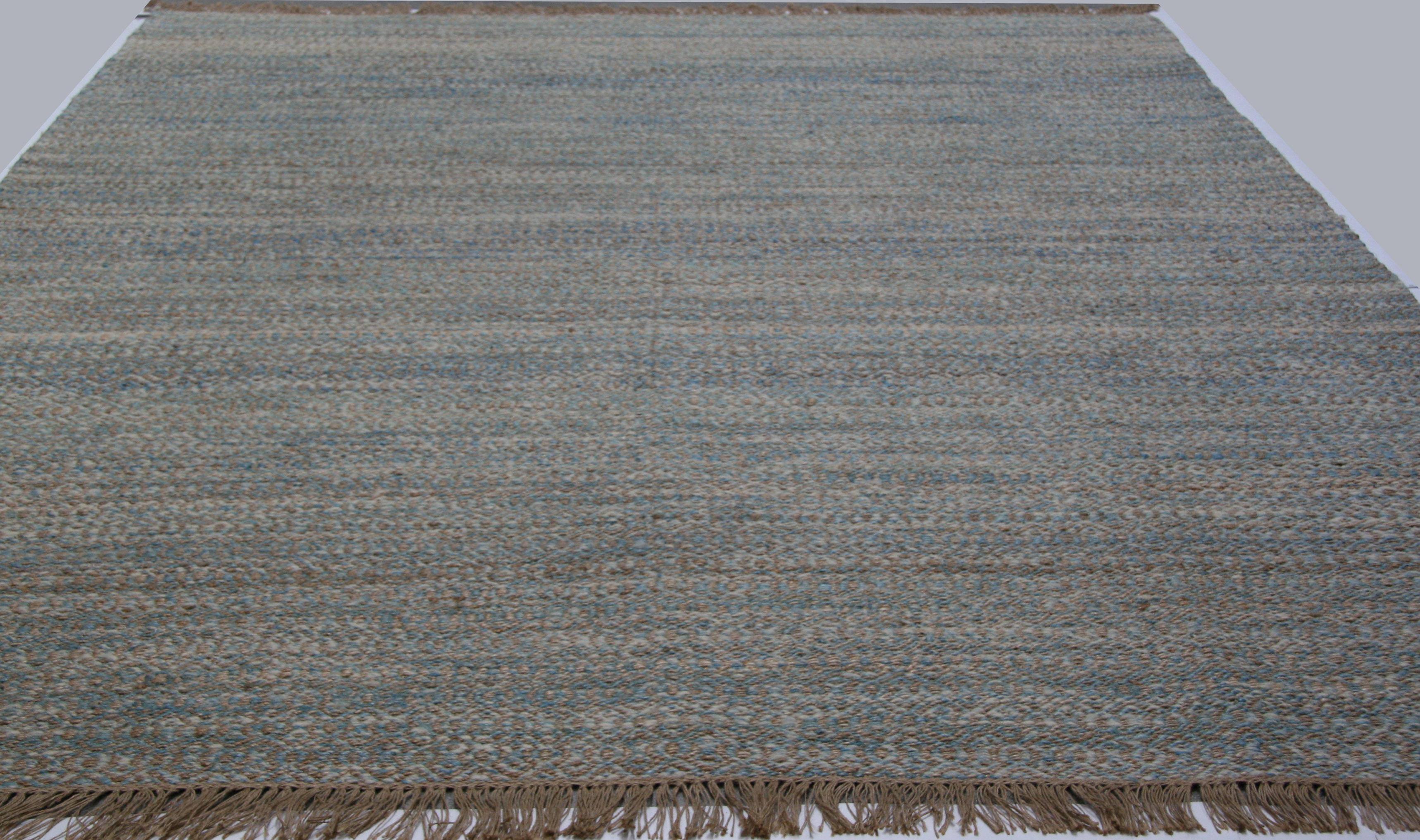 Indian Blue, Brown and Ivory Contemporary Hemp Rug For Sale