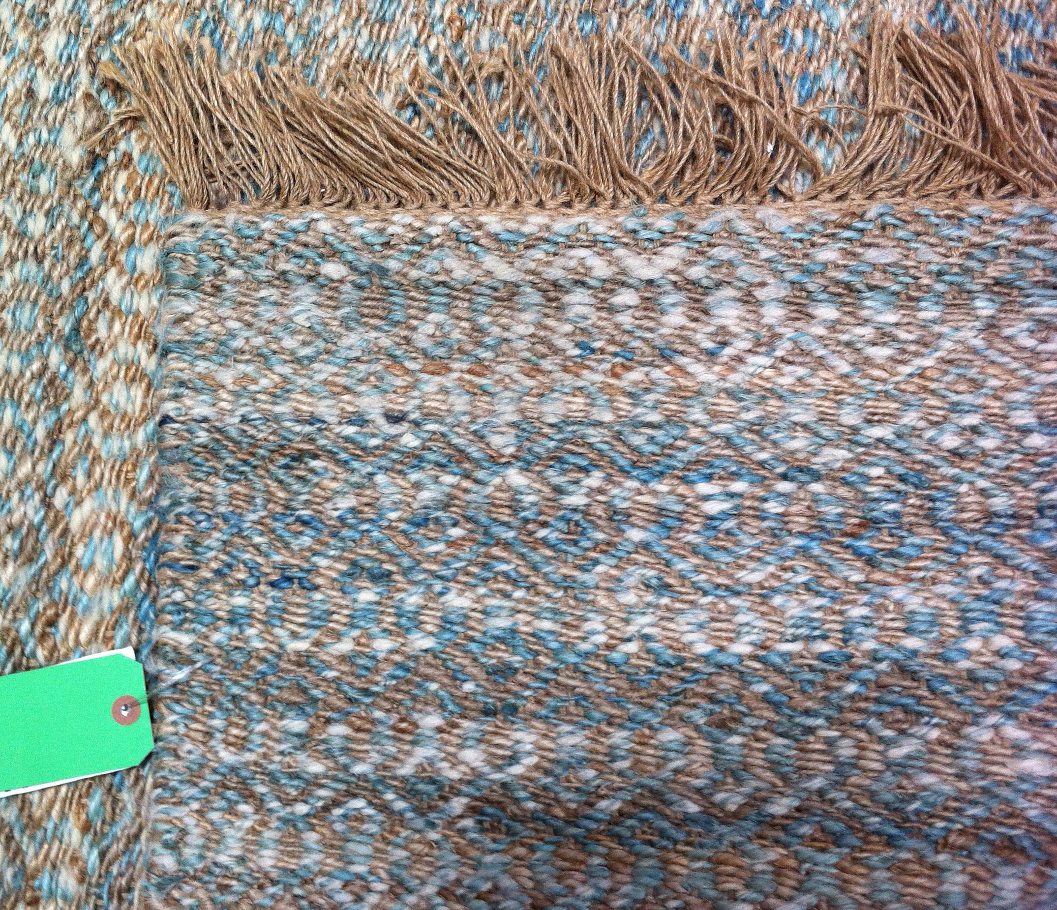 Blue, Brown and Ivory Contemporary Hemp Rug In New Condition For Sale In Los Angeles, CA