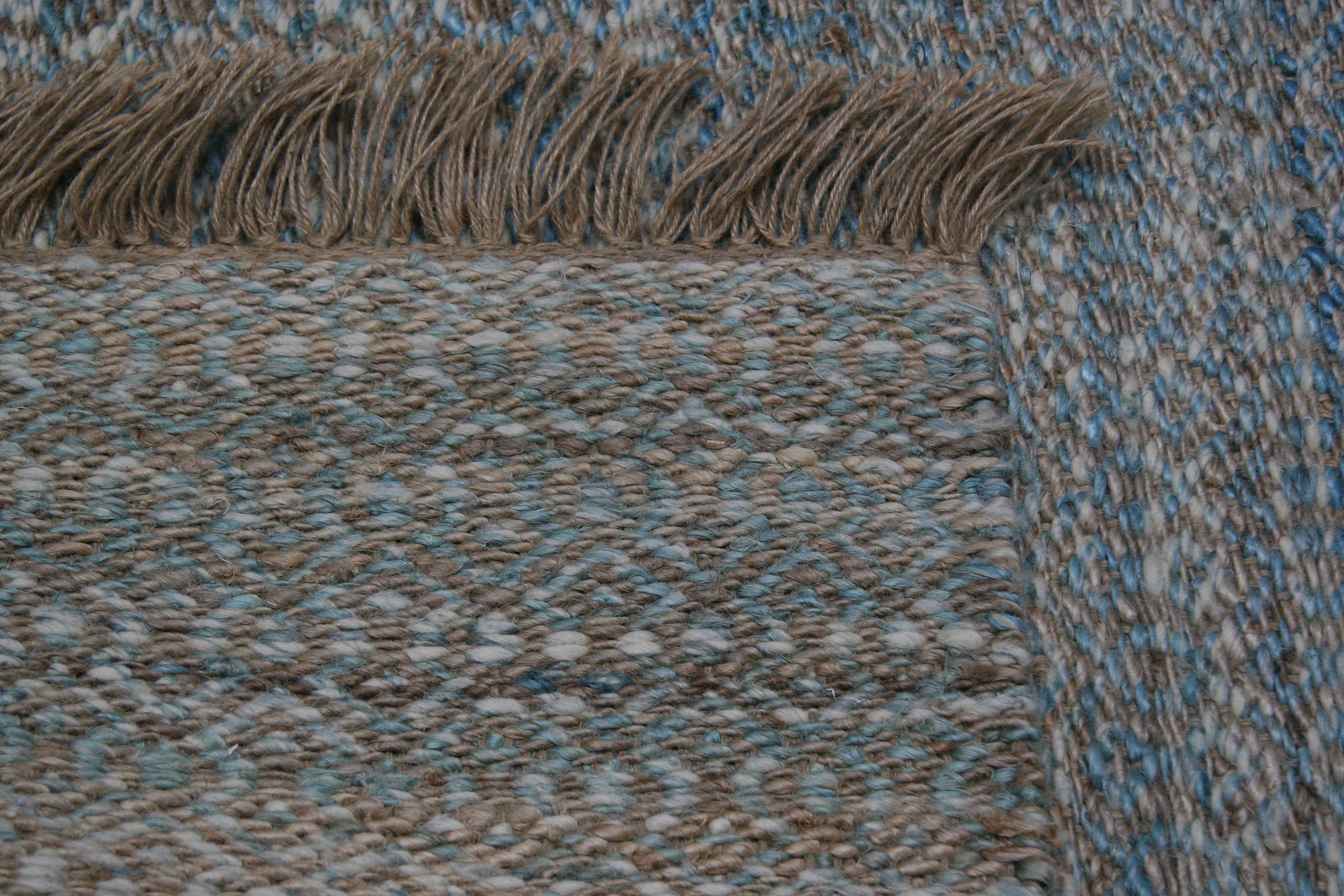 Blue, Brown and Ivory Contemporary Hemp Rug In New Condition For Sale In West Hollywood, CA