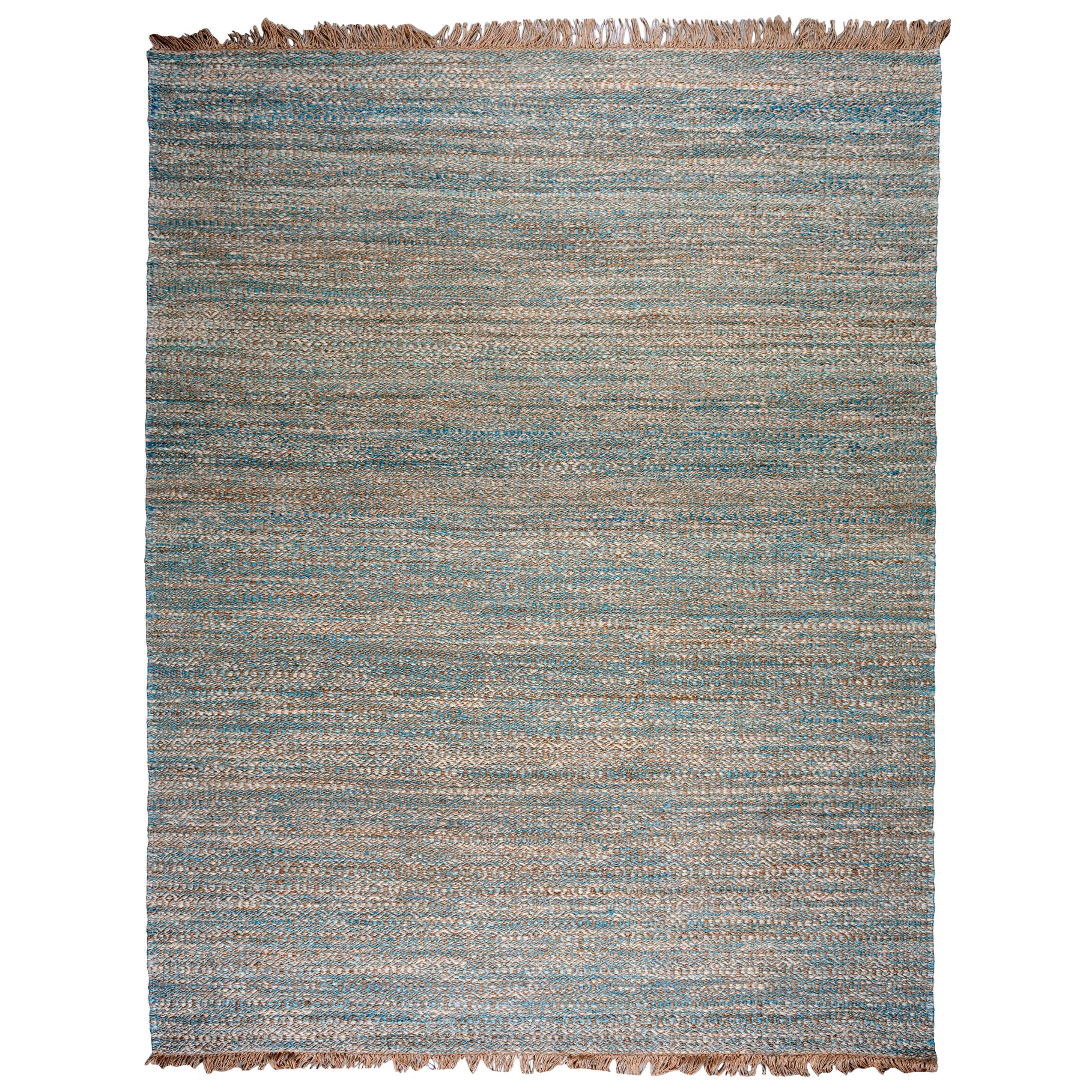 Blue, Brown and Ivory Contemporary Hemp Rug For Sale