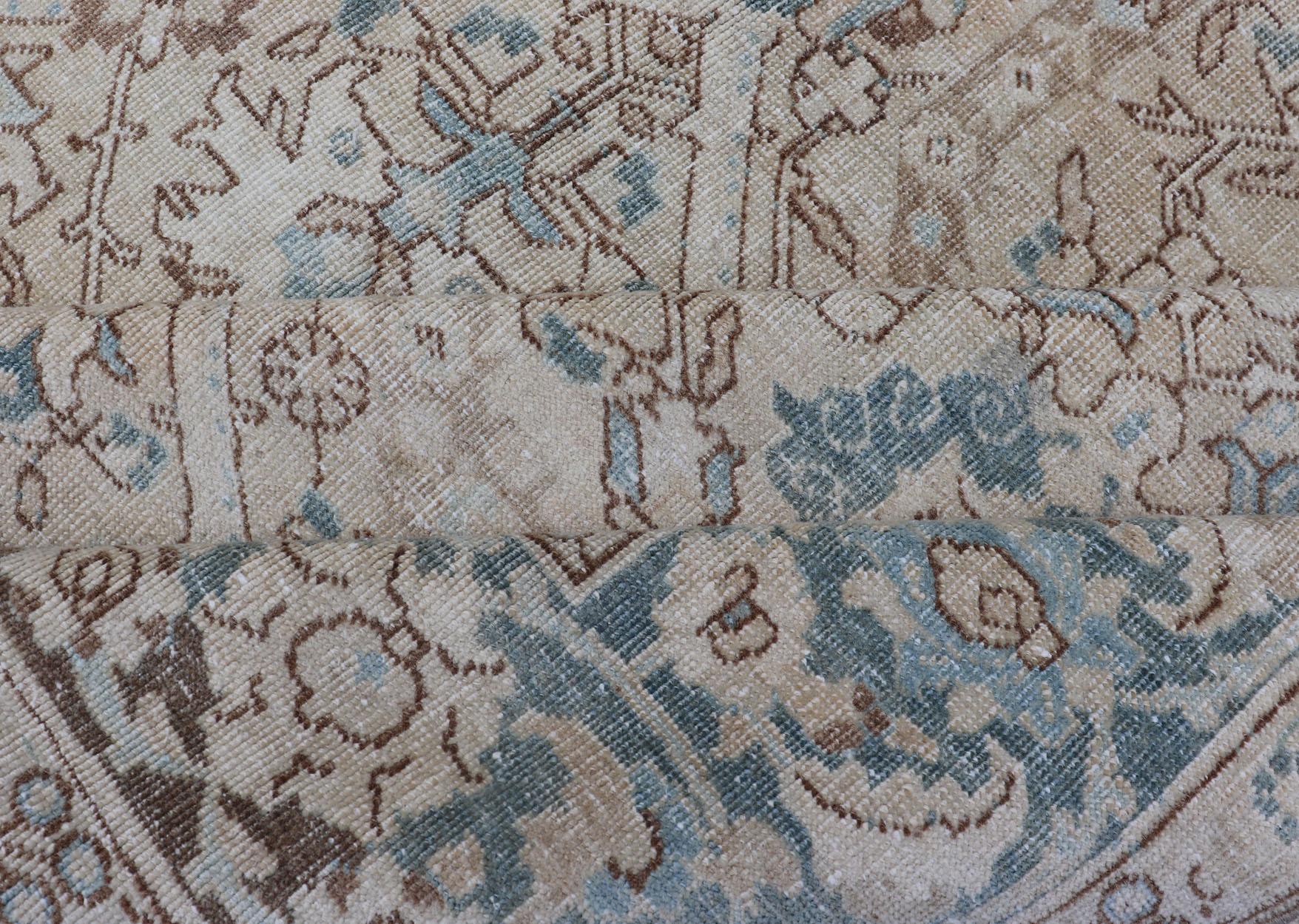 Blauer, brauner und hellbrauner persischer antiker Täbriz-Teppich mit geometrischem All-Over-Design im Angebot 6