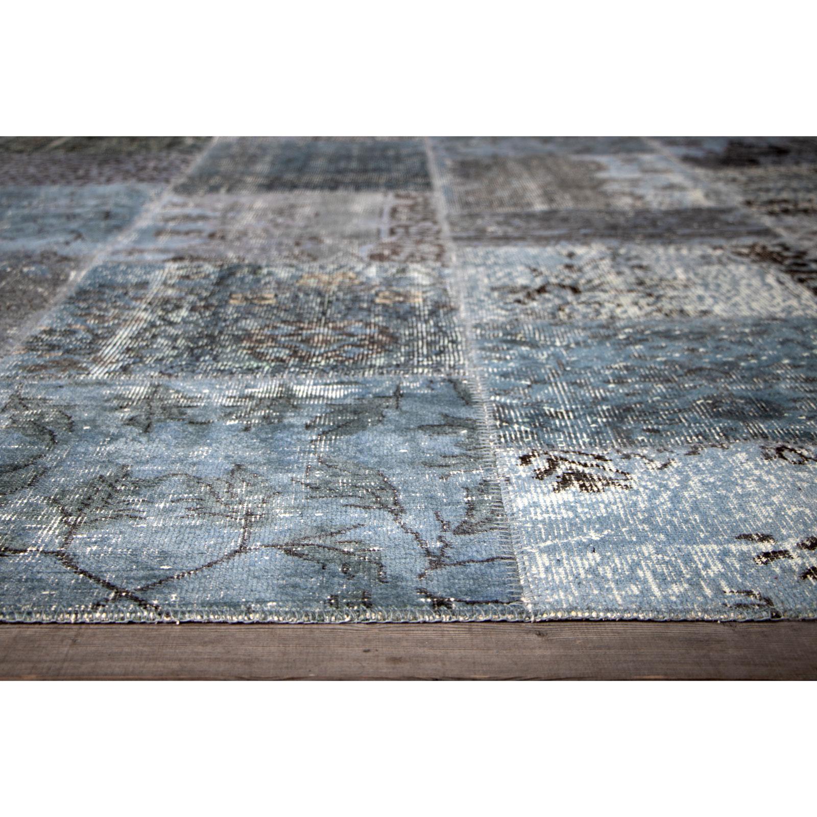Modern Antique Chic Vintage Blue Brown Wool Cotton Rug by Deanna Comellini 250x350 cm For Sale