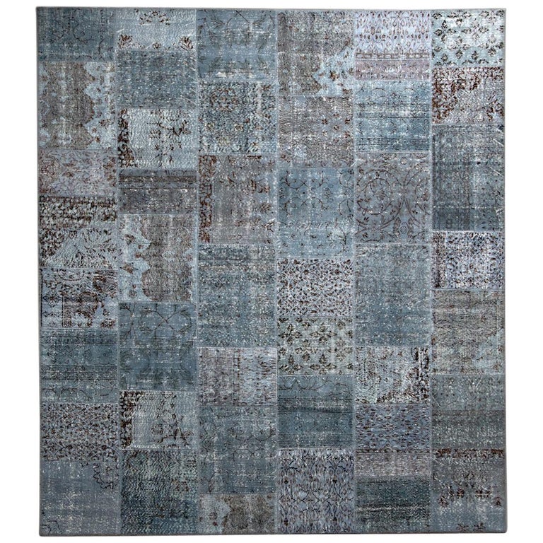 Antique Chic Vintage Blue Brown Wool Cotton Rug by Deanna Comellini