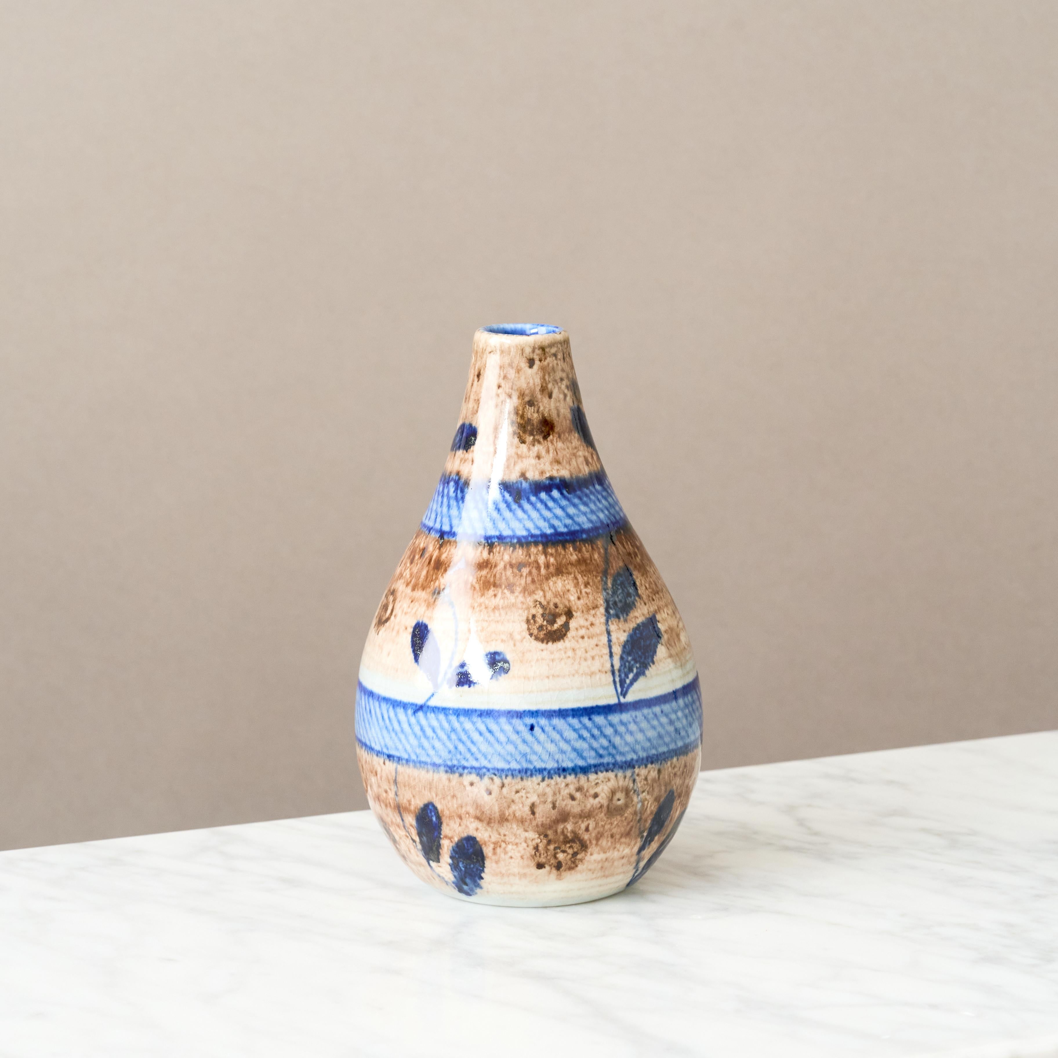 Jarrón de cerámica azul y marrón de Gertrud Lönegren, Rörstrand, Suecia, años 30. Escandinavo moderno en venta