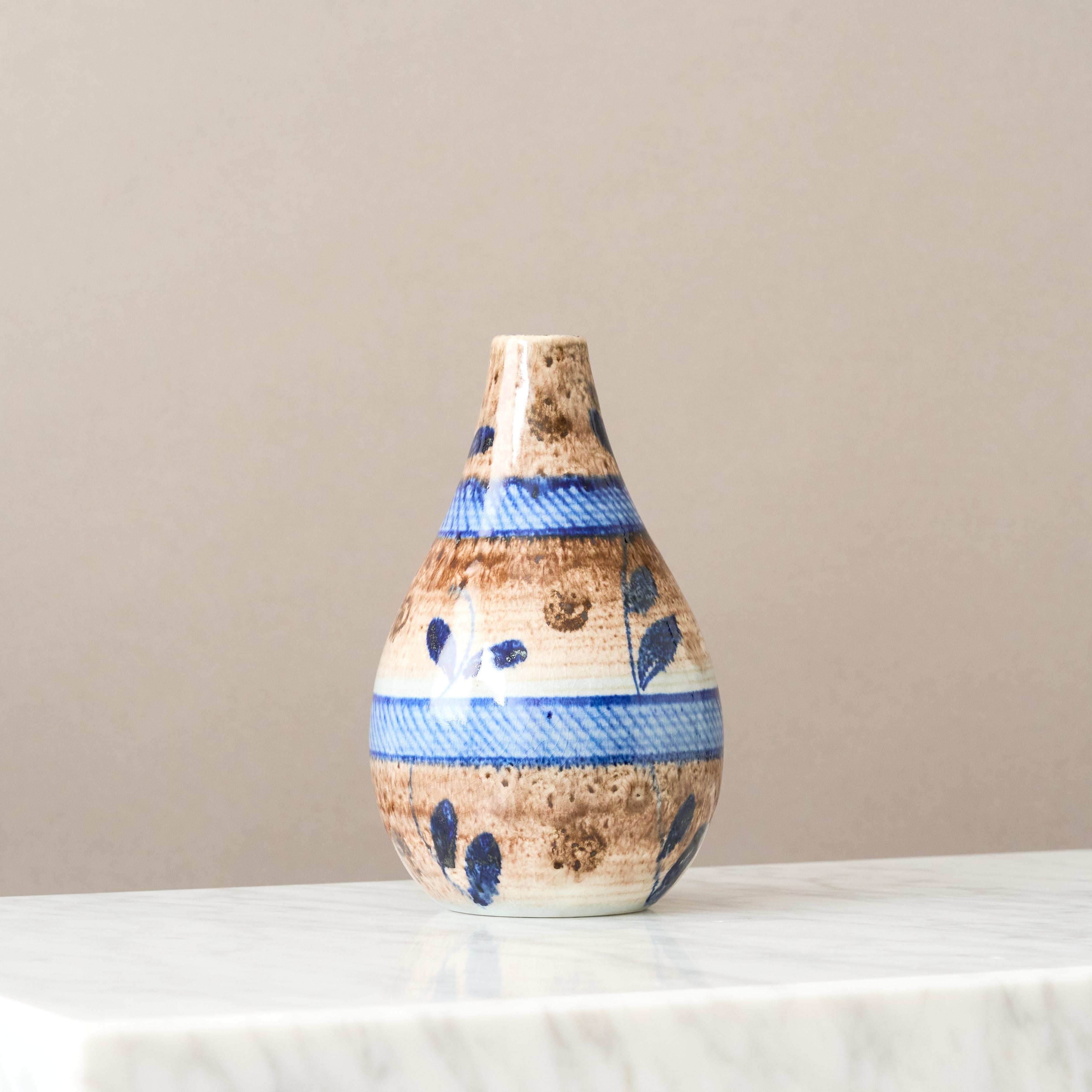 Jarr�ón de cerámica azul y marrón de Gertrud Lönegren, Rörstrand, Suecia, años 30. Sueco en venta