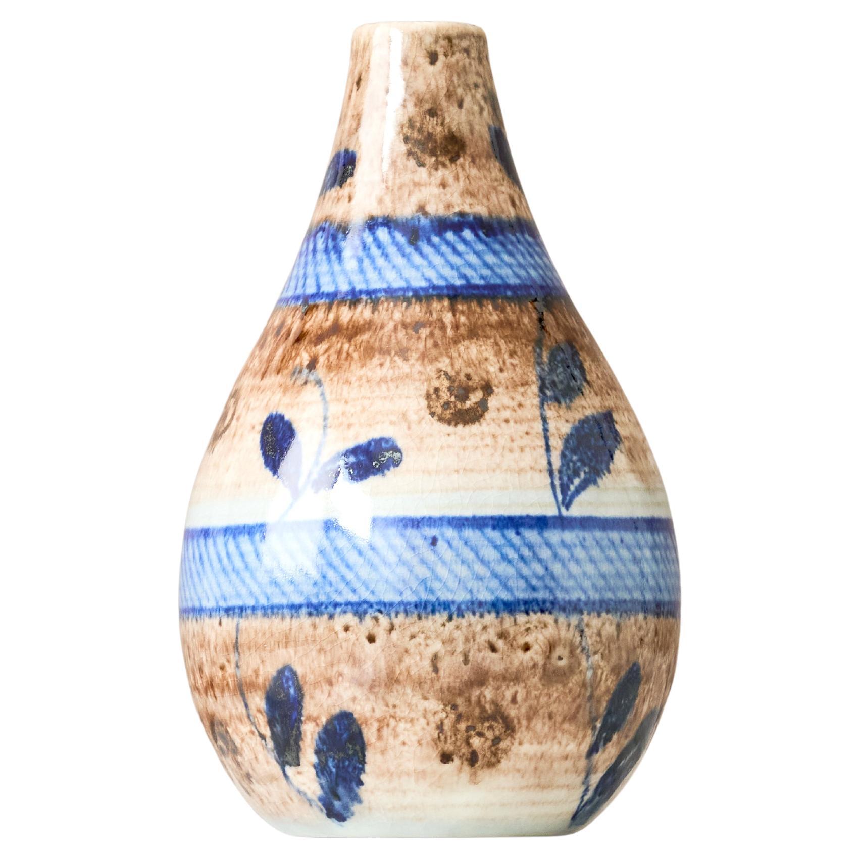 Jarrón de cerámica azul y marrón de Gertrud Lönegren, Rörstrand, Suecia, años 30. en venta