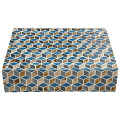 Blue, Brown Geometric Bone Inlay Box