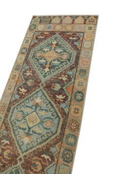 Blau & Brown Handgewebte Wolle Türkisch Oushak Läufer 2'10" x 8'6"