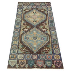 Blue 
Brown Handwoven Wool Turkish Oushak Runner 2
8" x 6
9"
