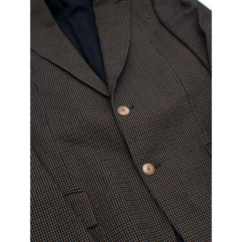 Blue & Brown Houndstooth Single Breasted Blazer For Sale 1