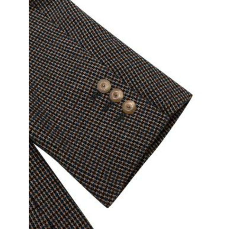 Blue & Brown Houndstooth Single Breasted Blazer For Sale 2