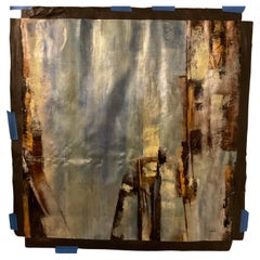 Blau / Brown große abstrakte Öl auf Leinwand Gemälde von Angellini