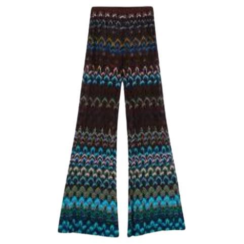 Blue & Brown Lurex Knitted Trousers For Sale