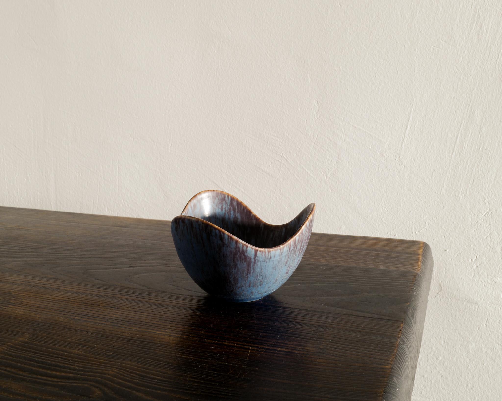 Swedish Blue Brown Mid Century Ceramic Bowl by Gunnar Nylund for Rörstrand Sweden 1950s  For Sale