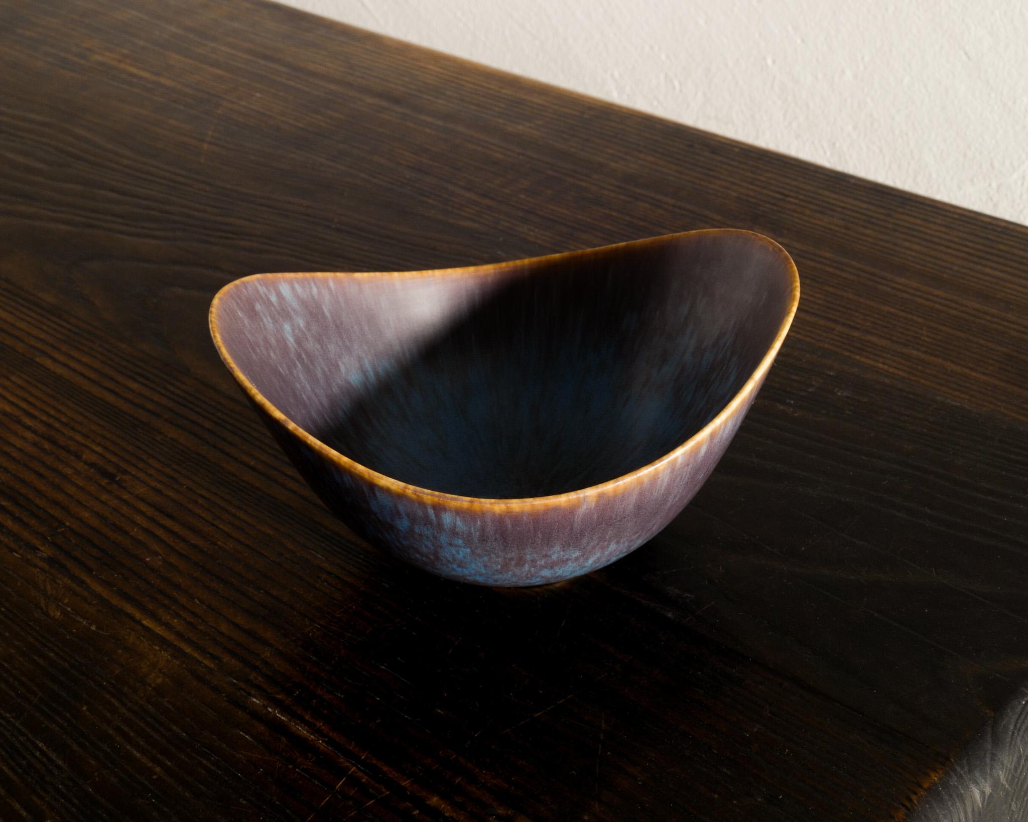 Swedish Blue Brown Mid Century Ceramic Bowl by Gunnar Nylund for Rörstrand Sweden 1950s For Sale
