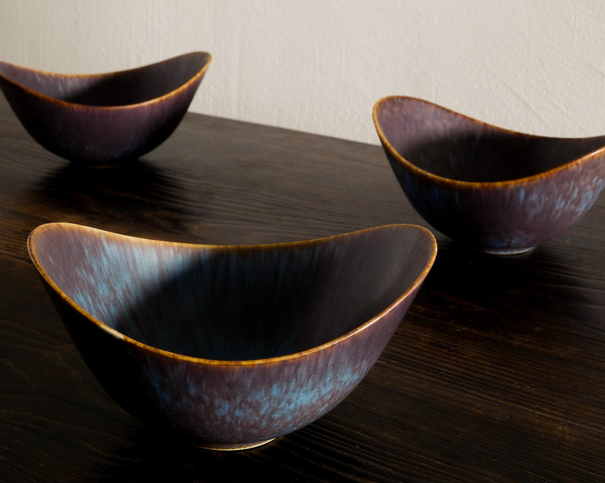 Mid-20th Century Blue Brown Mid Century Ceramic Bowl by Gunnar Nylund for Rörstrand Sweden 1950s For Sale