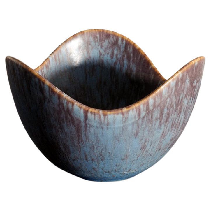 Blue Brown Mid Century Ceramic Bowl by Gunnar Nylund for Rörstrand Sweden 1950s  For Sale